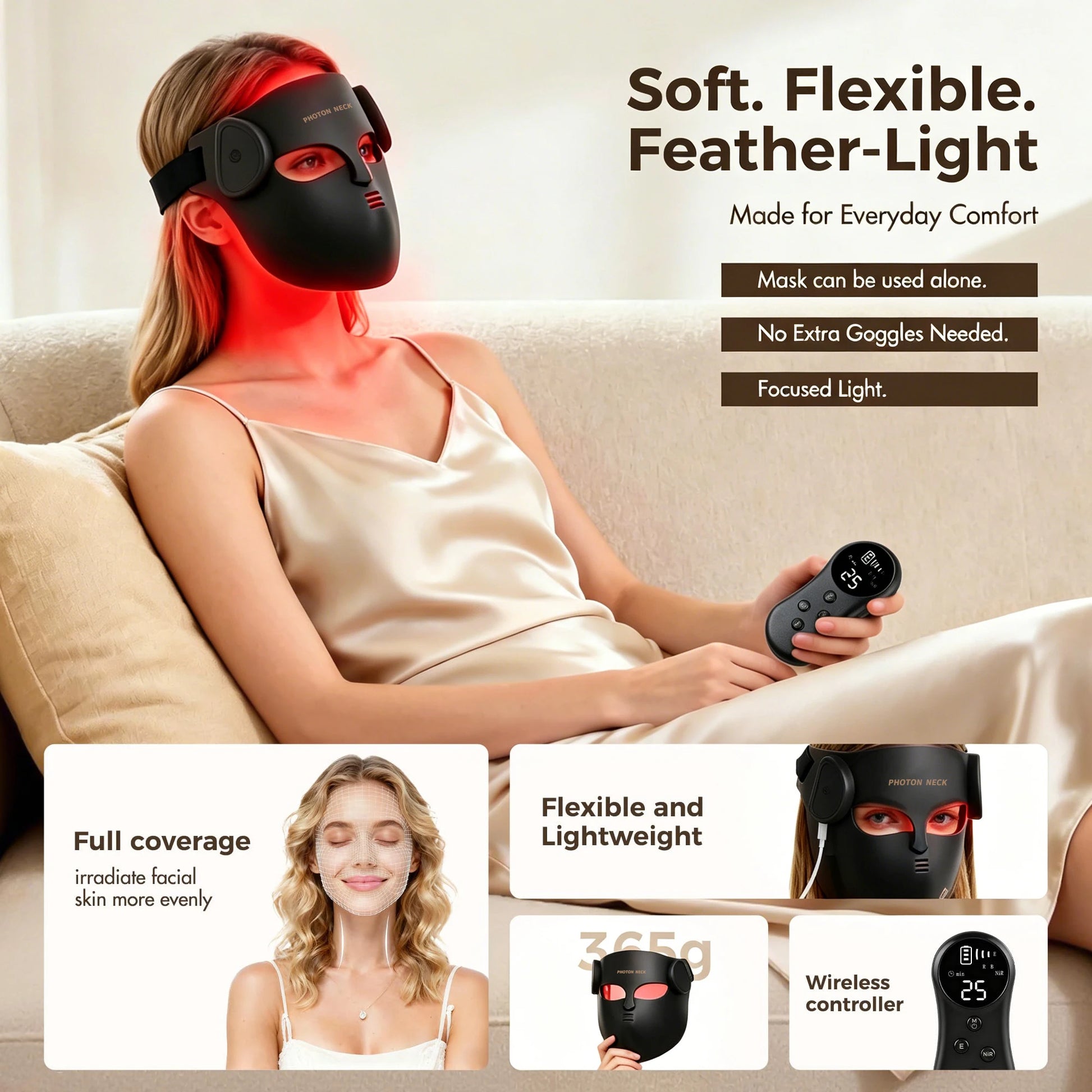 LumiThera 4D mask product close-up showing premium build quality and LED panel