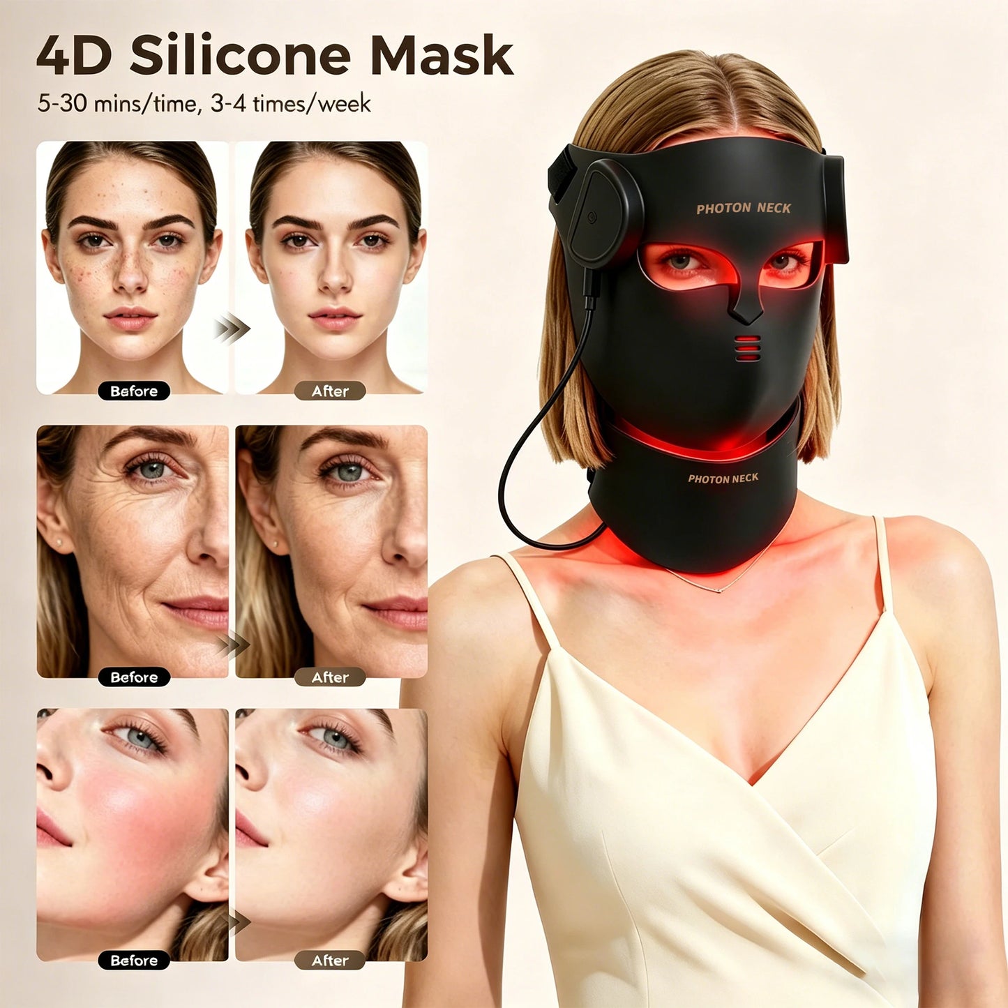 LumiThera 4D mask with neck attachment — full face and neck anti-aging treatment